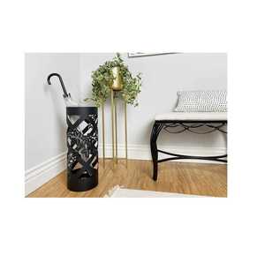 Porte-parapluies haut et carré moderne en métal noir à découpes florales, pour entrée, avec bac de récupération d'eau, support pour bâtons et cannes - Product Image 5