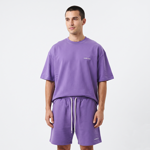 Ensemble décontracté homme été nouveau style jacquard à carreaux, t-shirt à manches courtes coupe ample grande taille et short droit - Product Image 1
