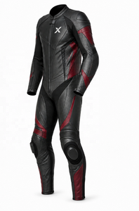 X Mixed-Leather Performance One-Piece Motorcycle <b>Suit</b> | Black <b>Red</b> Green | X Logo | OEM ODM Manufacturer | Premium Design | - Product Image 3