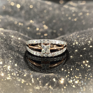 Elegante anillo de diamantes de doble banda para mujer, diamantes de corte brillante de oro rosa, diseño elegante para fiesta de boda, venta al por mayor disponible - Product Image 3