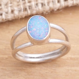 925 Sterling <b>Silver</b> Blue <b>Opal</b> Gemstone <b>Ring</b> Oval Cut Handmade Statement <b>Ring</b> October Birthstone - Product Image 6