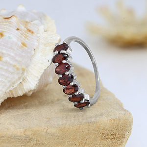 Anillo de Plata de Ley con Granate Natural, Piedra de Nacimiento de Enero, Media Eternidad, Corte Ovalado, Gema Roja, para Mujer - Product Image 4