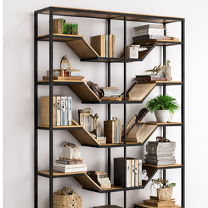 Étagère industrielle moderne en métal avec étagères en bois, grand présentoir ouvert pour le rangement, idéal pour le salon, le bureau, la décoration intérieure de la maison - Product Image 4