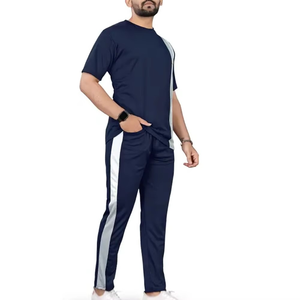 Conjunto Deportivo Transpirable de Verano para Hombre, Camiseta de Manga Corta y Pantalones Deportivos, Algodón Suave, Azul Marino a Rayas, Ideal para Deportes - Product Image 2