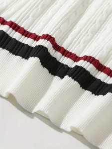 Chaleco de Punto Trenzado con Cuello en V para Hombre, Estilo Preppy Británico, Chaleco Deportivo sin Mangas, con Ribete a Rayas en Contraste, Informal - Product Image 5