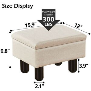 Poggiapiedi Moderno in Lino con Contenitore, Gambe in Legno Massello, Sgabello/Seduta per Hotel, Soggiorno, Divano, Materiale MDF - Product Image 4