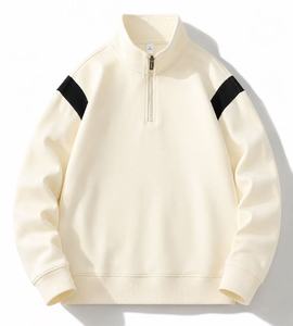 Men's <b>Brown</b> Quarter Zip <b>Fleece</b> Sweatshirt Regular Fit Solid Color Stand Collar Casual Spring Wear 100% Cotton Digital Breathable - Product Image 3