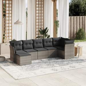 7 Piece <b>Grey</b> Poly Rattan Garden Sofa Set Steel <b>Frame</b> Weather Resistant Outdoor Furniture Contemporary Design - Product Image 1