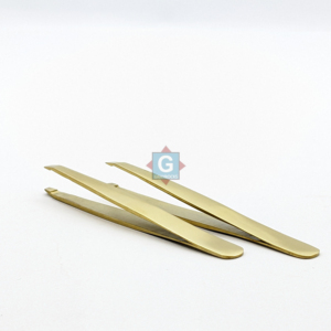 Pince à épiler durable et légère pour sourcils, en acier inoxydable plaqué or, à pointe inclinée - Product Image 5