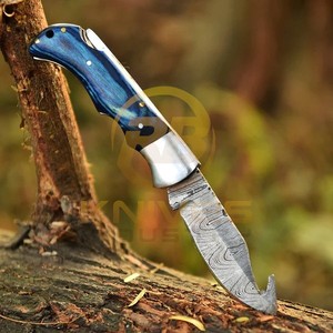 Cuchillo de Caza Plegable Premium OEM RB de Acero de Damasco con Mango de Palisandro, Empuñadura de Latón y Hoja de 7 Pulgadas para Camping - Product Image 2