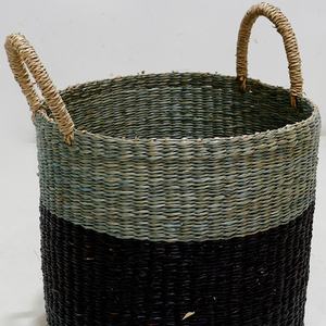 Ensemble de 4 paniers de rangement en jonc de mer bicolore avec poignées de transport rondes et hautes - Product Image 5