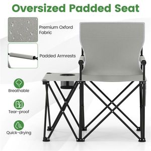 Oversized <b>Foldable</b> <b>Camping</b> Chair with Side <b>Table</b> and Cup Holder 330 LBS Capacity Gray for Outdoor Use - Product Image 5