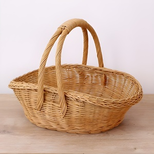 Semi Circle Round Rattan Cane Picnic Baskets Wholesale Wicker Basket <b>Hamper</b> for Camping Food <b>Storage</b> - Product Image 3