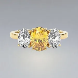 2.90 Ct Oval Cut Lab Grown Fancy Vivid Yellow Diamond Women <b>Ring</b> <b>14K</b> Yellow <b>Gold</b> - Product Image 1