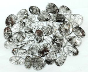Vente en gros lot de cabochon en rutile noir naturel cristal de guérison quartz dos plat pierres précieuses semi-précieuses en vrac cristal de quartz noir - Product Image 1