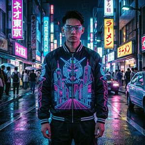 ผู้ผลิตแจ็คเก็ต OEM Cyberpunk Streetwear Satin Sukajan ลายปักหุ่นยนต์อนิเมะญี่ปุ่นสไตล์นีออน แจ็คเก็ตบอมเบอร์สำหรับผู้ชาย ของที่ระลึก - Product Image 5