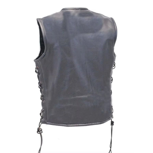 Gilet en cuir véritable pour homme avec fermeture éclair sur le devant, en cuir de vachette lavé, style motard, sans manches, streetwear, en vente - Product Image 5