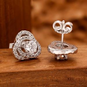 Halo CZ <b>Sterling</b> <b>Silver</b> <b>Stud</b> Earrings Sparkling Double Style Earrings Sparkly Diamond Look <b>Studs</b> Handmade Bulk Product - Product Image 2