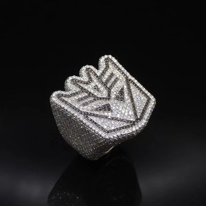 Iced round cut Hip Hop Cluster <b>Ring</b> 925 Sterling <b>Silver</b> Rhodium Plated Prong Wedding Anniversary Gift <b>Statement</b> <b>Ring</b> for Men's - Product Image 6