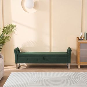 Banco de Almacenamiento de Terciopelo Verde de 67.91 Pulgadas de Ancho con Reposabrazos para Sala de Estar, Entrada o Dormitorio - Product Image 1