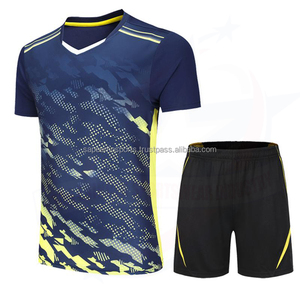 Wholesale Custom Sublimation Front V-neck <b>Badminton</b> Jersey Shorts Set Quick Dry 100% Polyester Sport Uniform Men 240g Pockets - Product Image 1