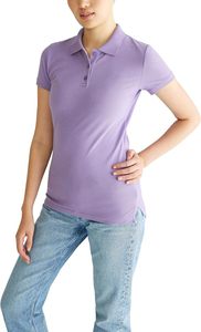 Camiseta Polo de Manga Corta para Mujer, Color Morado Sólido, Tejido Piqué, Corte Regular Informal - Product Image 3