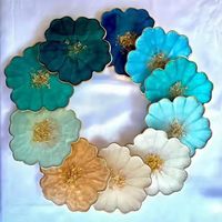 Set Coasters Resin Pastel Custom dengan Aksen Emas, Handmade, Motif Bunga, Epoxy Persegi, Glamor, Non-Toksik, Ramah Lingkungan, 10mm, Dekorasi Rumah