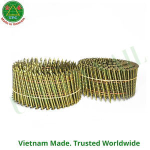 2.5x50 mm Industrial Coil <b>Nails</b> Smooth/Screw Shank Checkered Head Zinc Yellow-Chromate Plated Steel for Pallet Making Vietnam's - Product Image 3