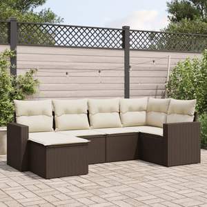 Ensemble de canapé de jardin en rotin PE brun à 6 places avec pieds réglables et design confortable - Product Image 1