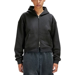 2025 Sudadera con capucha de algodón de alta calidad para mujer lavada con ácido personalizada Casual doble recortada con cremallera estilo de invierno con cuello con capucha - Product Image 3