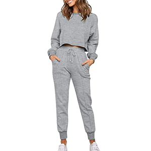 Ensemble de survêtement décontracté bleu pour femme, coupe ample, couleur unie, sweat-shirt à col rond et pantalon à cordon de serrage avec poches latérales - Product Image 5