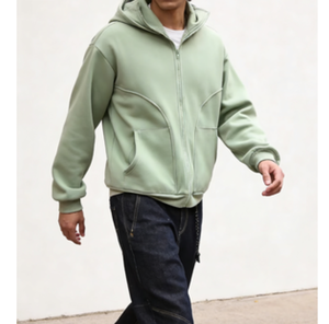 Oversized Full Zip Hoodie with Custom 3D Embroidery Logo, Heavy Fleece Cotton Hooded Jacket <b>for</b> <b>Men</b> Streetwear - Product Image 1