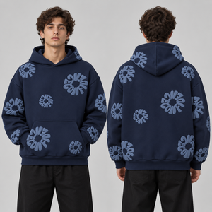 Burnt <b>Orange</b> Puff Printed <b>Hoodies</b> Dark Floral Pattern Private Label Graphic Placement Size Options Color Selection Everyday Wear - Product Image 1