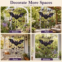 Décoration Suspendue Gothique d'Halloween en Forme de Chauve-Souris pour Jardin, Attrape-Soleil de Fenêtre en Acrylique Vibrant avec Gouttes Réfléchissantes