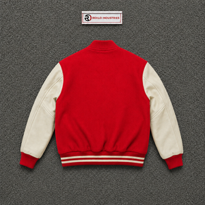 Chaqueta Varsity de Lana Roja Personalizada Premium con Mangas Blancas, Chaqueta Clásica de Béisbol para Hombre y Mujer, Venta al Por Mayor - Product Image 6
