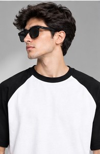 Camiseta de Manga Raglán Blanca y Negra para Hombre, Corte Regular, Cuello Redondo, Informal, 100% Algodón Jersey, Estilo Urbano, Color Sólido, Secado Rápido - Product Image 6
