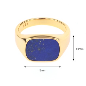 Conception personnalisée Bijoux en argent sterling 925 Bague en argent sterling 925 incrustation de pierres précieuses en agate lapis Bague plaquée or Bijoux pour hommes - Product Image 3