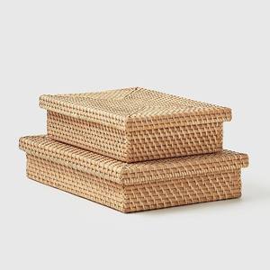 Cajas de ratán ecológicas, juego de cajas cuadradas de almacenamiento, cesta organizadora multiusos con tapa extraíble - Product Image 1