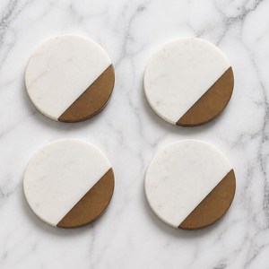 Juego de posavasos redondos de mármol y madera con base de madera, posavasos modernos de piedra para bebidas, diseño duradero, posavasos para té de UO - Product Image 3
