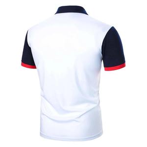 Polo à manches courtes pour homme, color-block, col rayé, blanc, marine, rouge, poche, style décontracté, tricoté - Product Image 2