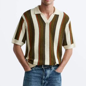 Men's Knitted <b>Striped</b> <b>Polo</b> <b>Shirt</b> Short Sleeve Regular Fit Preppy Style Color Blocked Pattern - Product Image 3