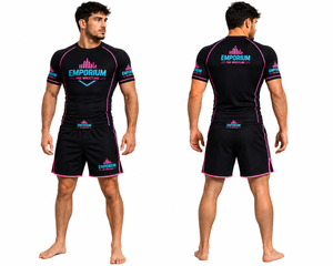 Ensemble short et rashguard de boxe ajustés, noir et rose, imprimé par sublimation, séchage rapide, Spandex/Polyester, unisexe, vêtements de sport pour adultes - Product Image 6