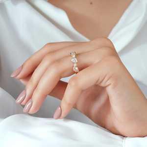 แหวนเพชรทรงลูกแพร์แบบครึ่งวงสำหรับผู้หญิง ทองคำแท้ 14K เหมาะสำหรับเป็นของขวัญขอแต่งงานสำหรับแฟนสาว - Product Image 3