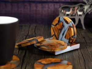 High Quality Holder Set coaster Customize Square Round <b>Epoxy</b> Wood <b>Resin</b> Coaster from India - Product Image 4
