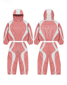 Mix Color Tracksuit Hood Zipper Full Sleeve Sporty <b>Jogger</b> Set Reflector Lines Digital Printing 100% <b>Nylon</b> Windbreaker Tracksuit - Product Image 4