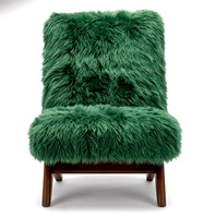 Fauteuil d'appoint de luxe en fausse fourrure verte nordique, style moderne du milieu du siècle, en bois massif, pour la maison, le bar, l'hôtel, la villa, l'extérieur - Vente en gros