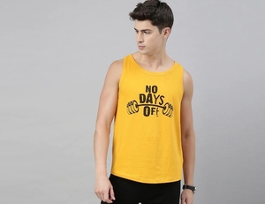 Débardeur jaune sans manches pour homme, imprimé « No Days Off », col rond, décontracté, respirant, en coton, pour l'entraînement - Product Image 1