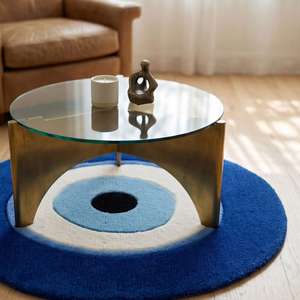 Alfombra Redonda Moderna Antideslizante de Lana Azul con Diseño de Ojo Turco y Símbolo de Protección Nazar para Sala de Estar, Dormitorio y Decoración del Hogar - Product Image 4