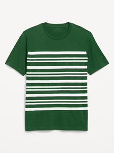 Camiseta a Rayas Casual de Moda, 100% Algodón, Camiseta con Estampado de Rayas Personalizado, Fabricante OEM, Rayas Verdes y Blancas Premium - Product Image 1