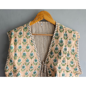 Chaleco acolchado de algodón para mujer, sin mangas, con estampado floral, estilo bohemio, con bolsillos, para verano, ideal para regalo. - Product Image 4